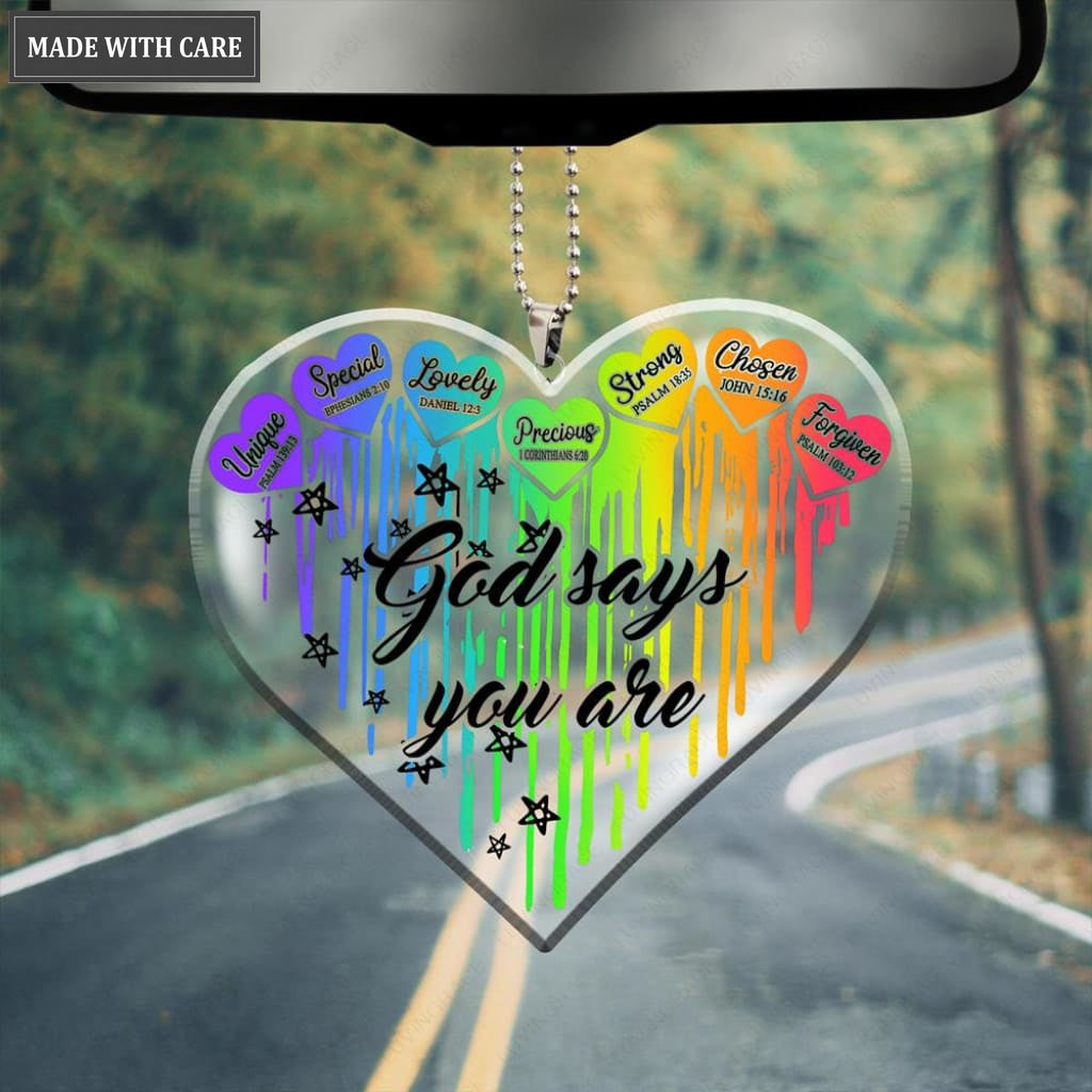 Rainbow Heart God Says You Are Ornament