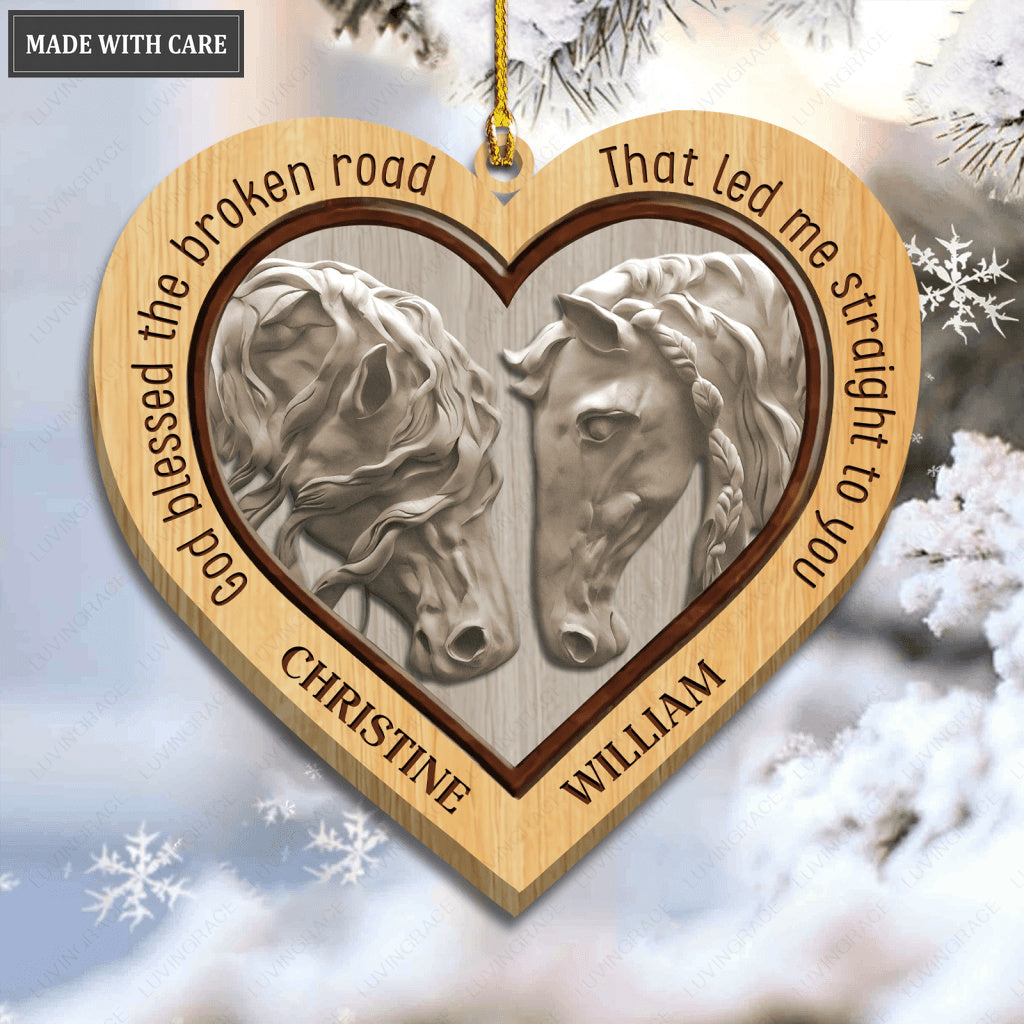 Horses In Love God Blessed Personalized Wooden Ornament