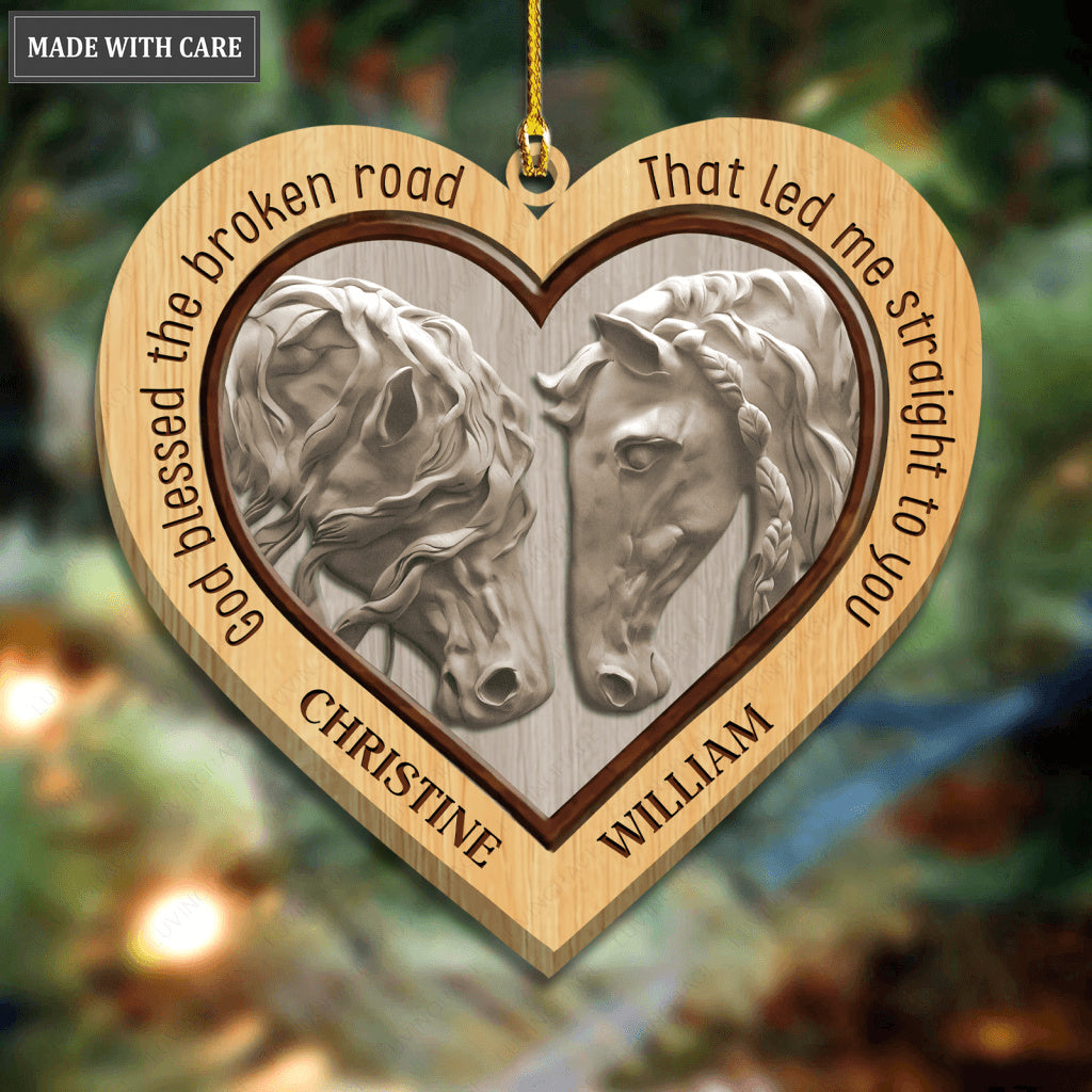 Horses In Love God Blessed Personalized Wooden Ornament
