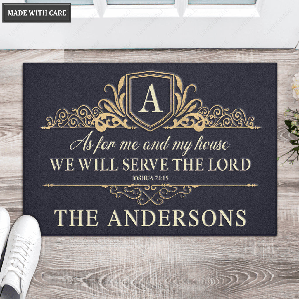 Monogram Luxury Serve The Lord Personalized Doormat