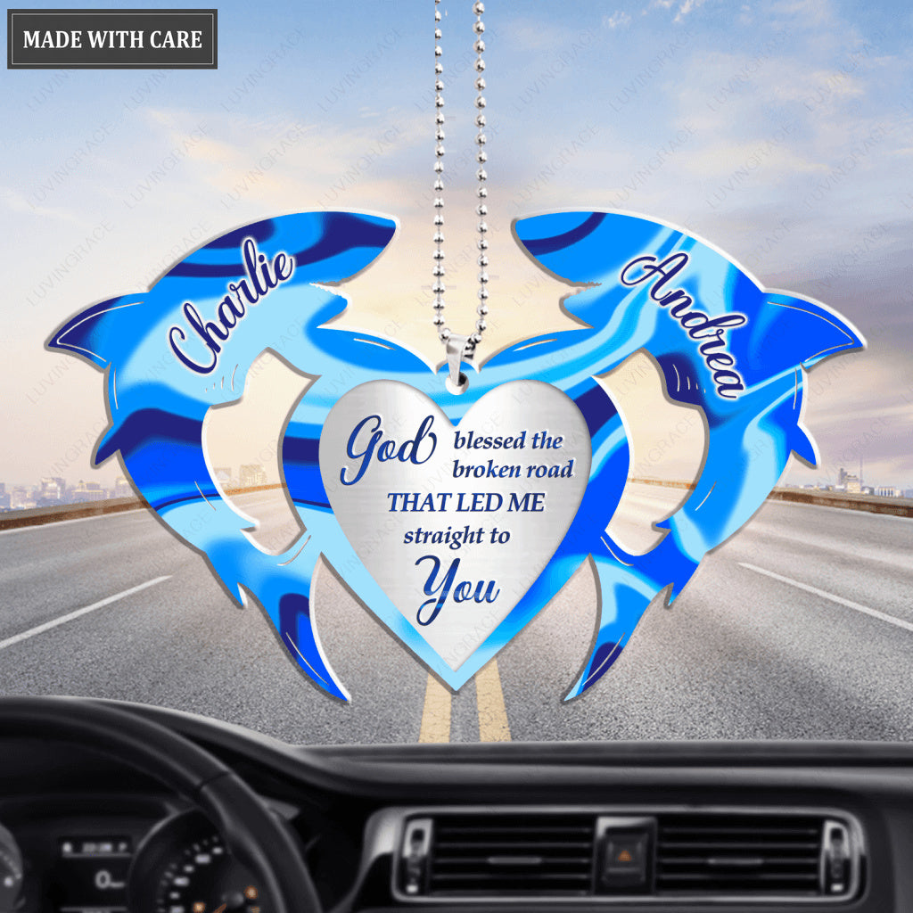 Couple Shark With Heart God Blessed Personalized Ornament