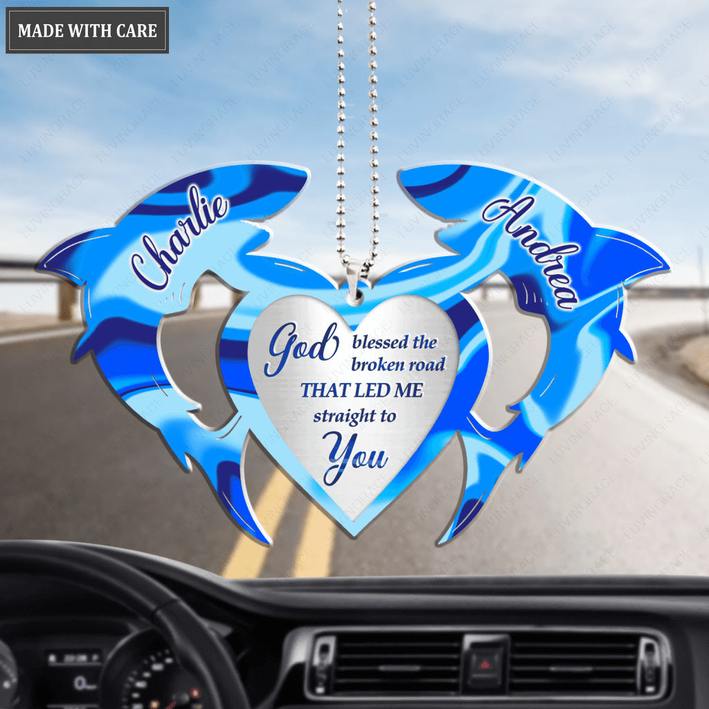 Couple Shark With Heart God Blessed Personalized Ornament