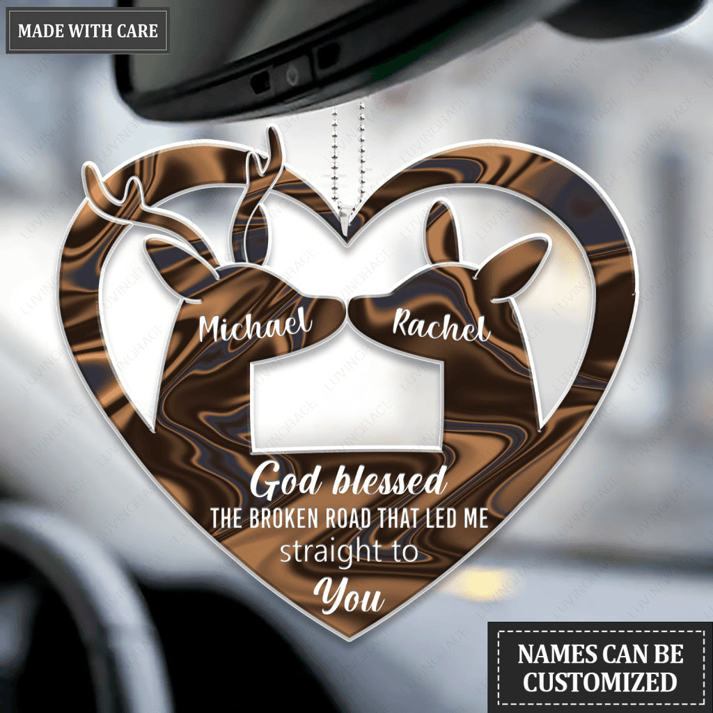 Cute Deers In Heart God Blessed Personalized Ornament