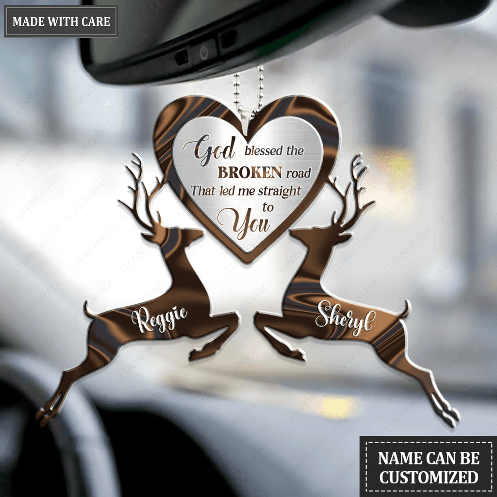 Loving Deer Couple God Blessed Personalized Ornament