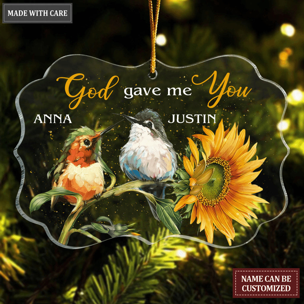 Bird Couple Sunflower God Gave Me You Personalized Transparent Ornament