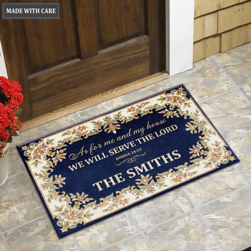 Royal In Blue Serve The Lord Personalized Doormat