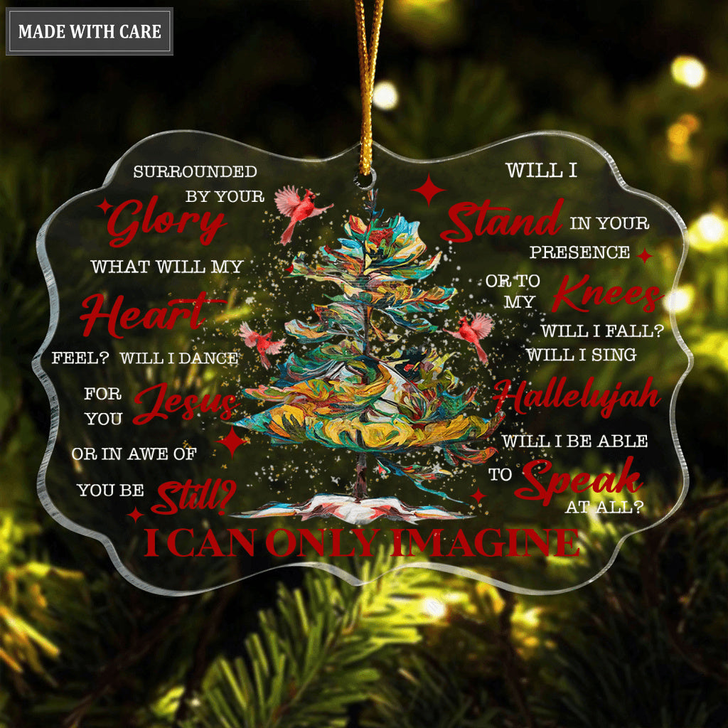 Christmas Pine And Cardinals Surrounded By Your Glory Transparent Ornament
