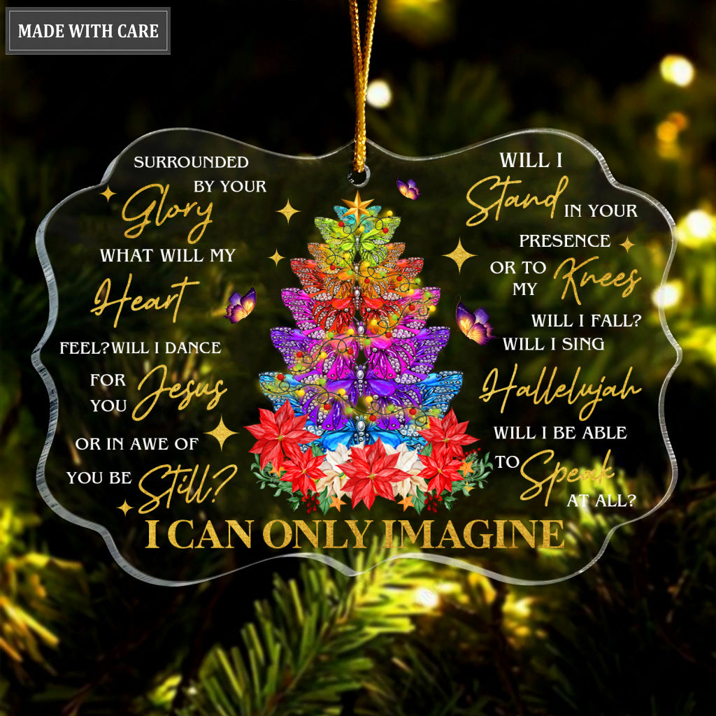 Colorful Butterfly Christmas Pine Surrounded By Your Glory Transparent Ornament