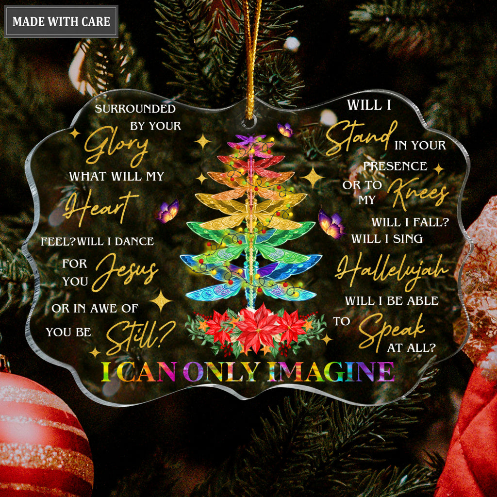 Colorful Dragonfly Christmas Pine Butterfly Surrounded By Your Glory Transparent Ornament