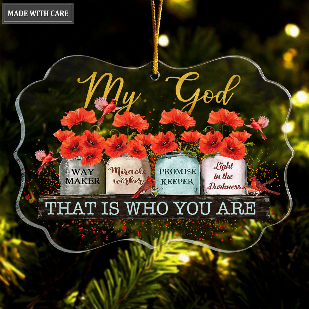 Red Flower Mason Jar And Cardinal Way Maker My God Transparent Ornament