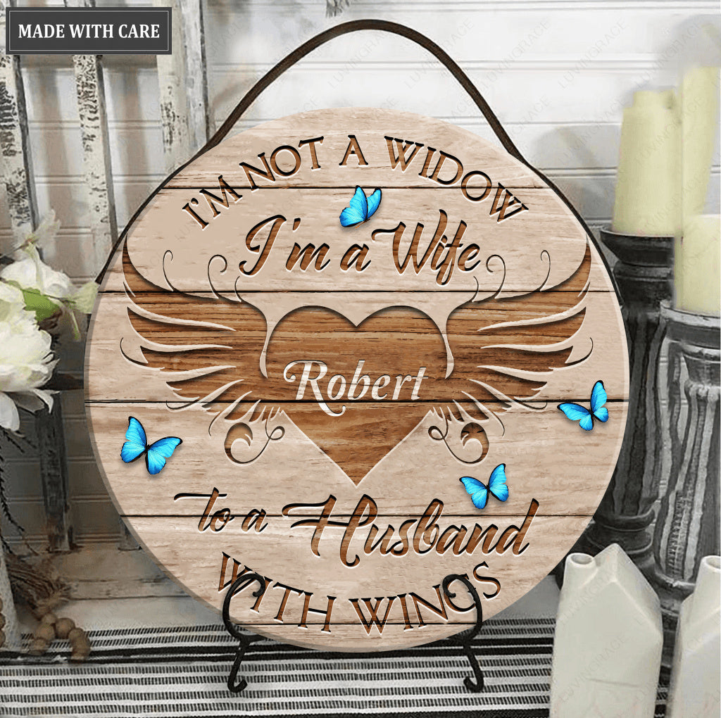 Personalized Husband With Wings Wood Circle Sign