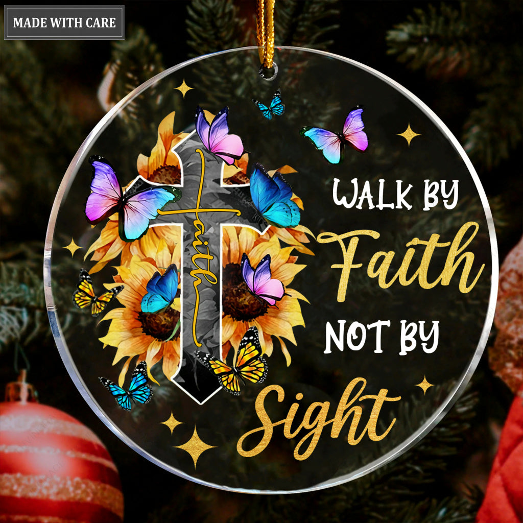 Sunflower Butterfly Cross Walk By Faith Not By Sight Transparent Ornament