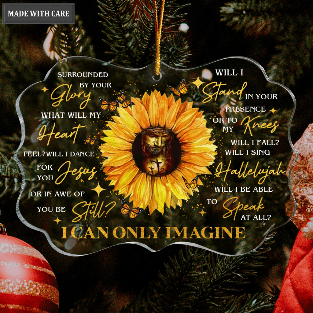 Sunflower Christian Cross Butterfly Surrounded By Your Glory Transparent Ornament