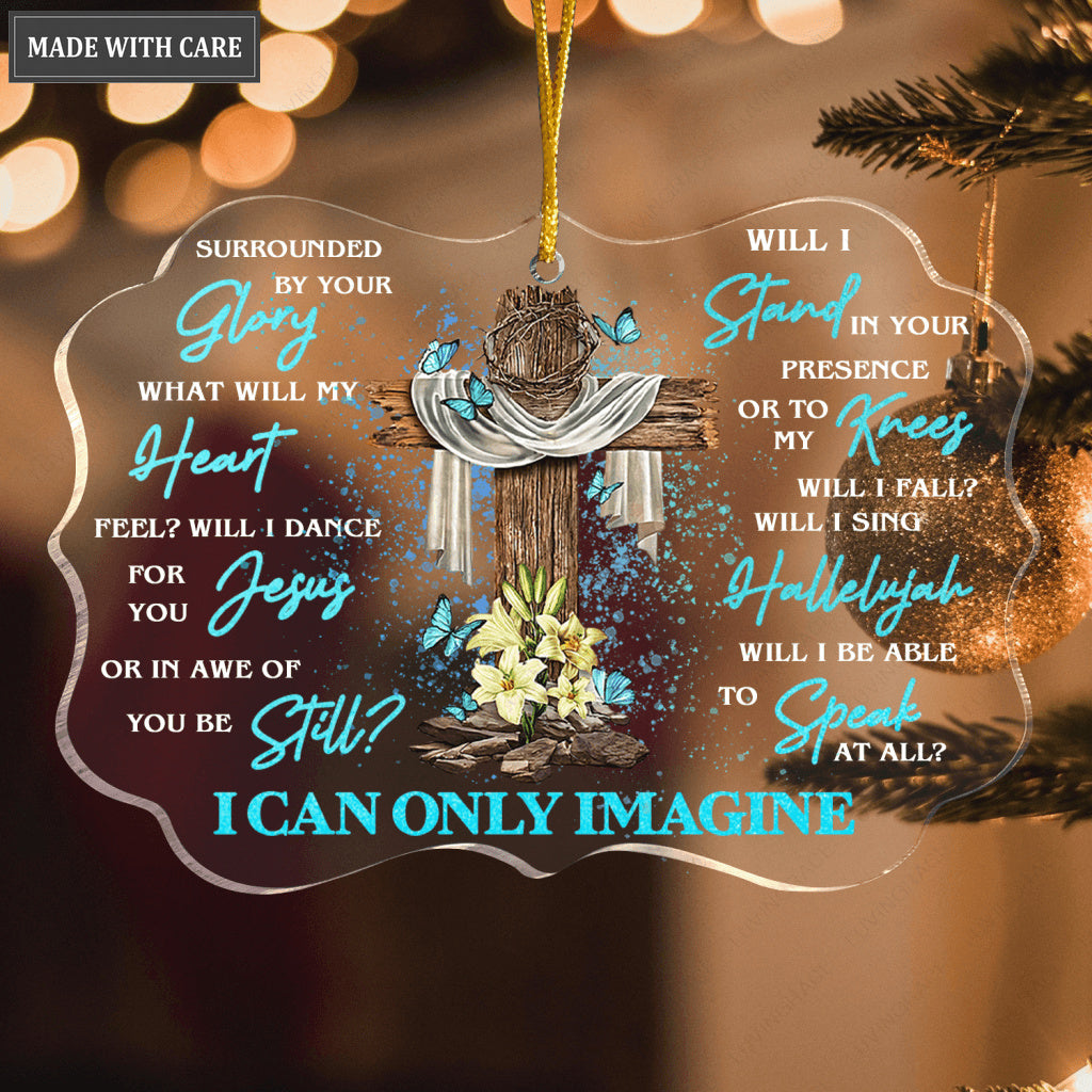 Wooden Cross Flower Blue Butterfly Surrounded By Your Glory Transparent Ornament