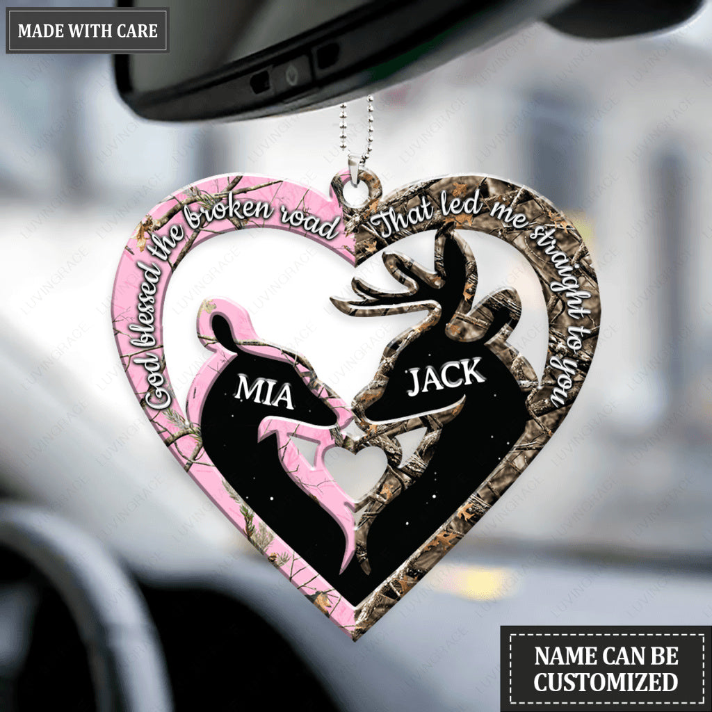 Heart Shape Buck And Doe God Blessed Personalized Ornament