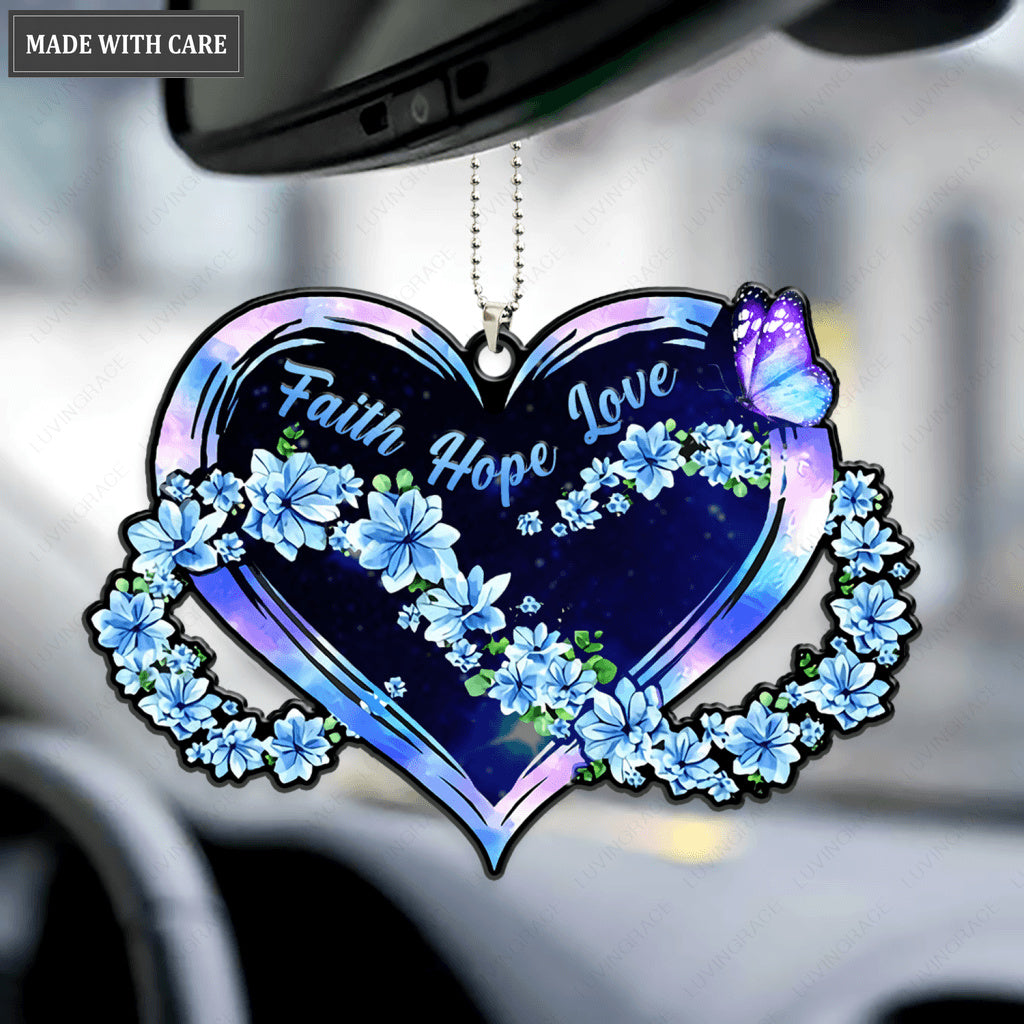 Faith Hope Love Floral Infinity Heart Ornament