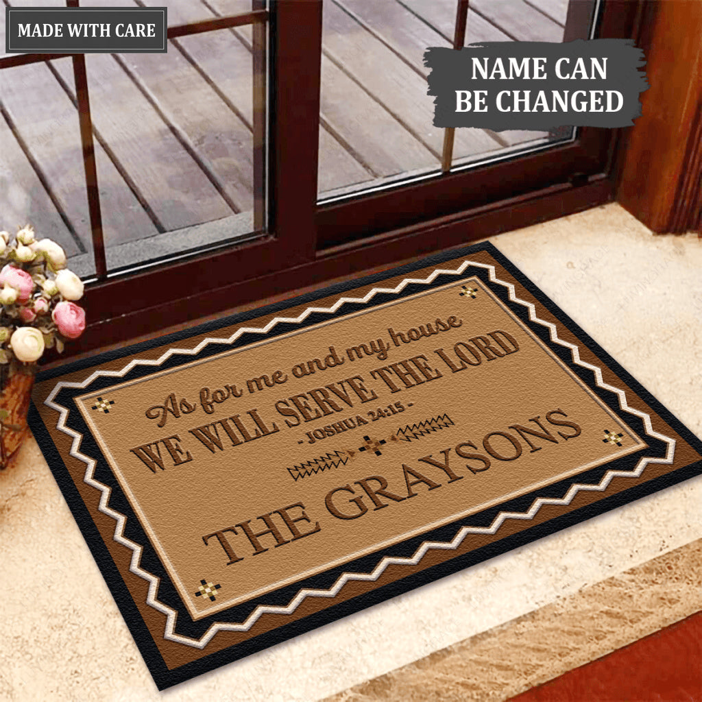 Taupe Color Serve The Lord Personalized Doormat