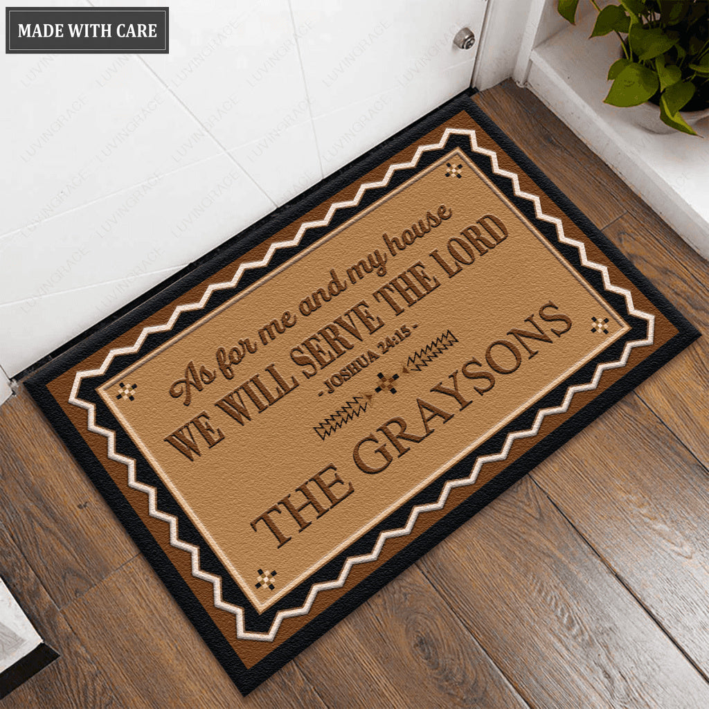 Taupe Color Serve The Lord Personalized Doormat