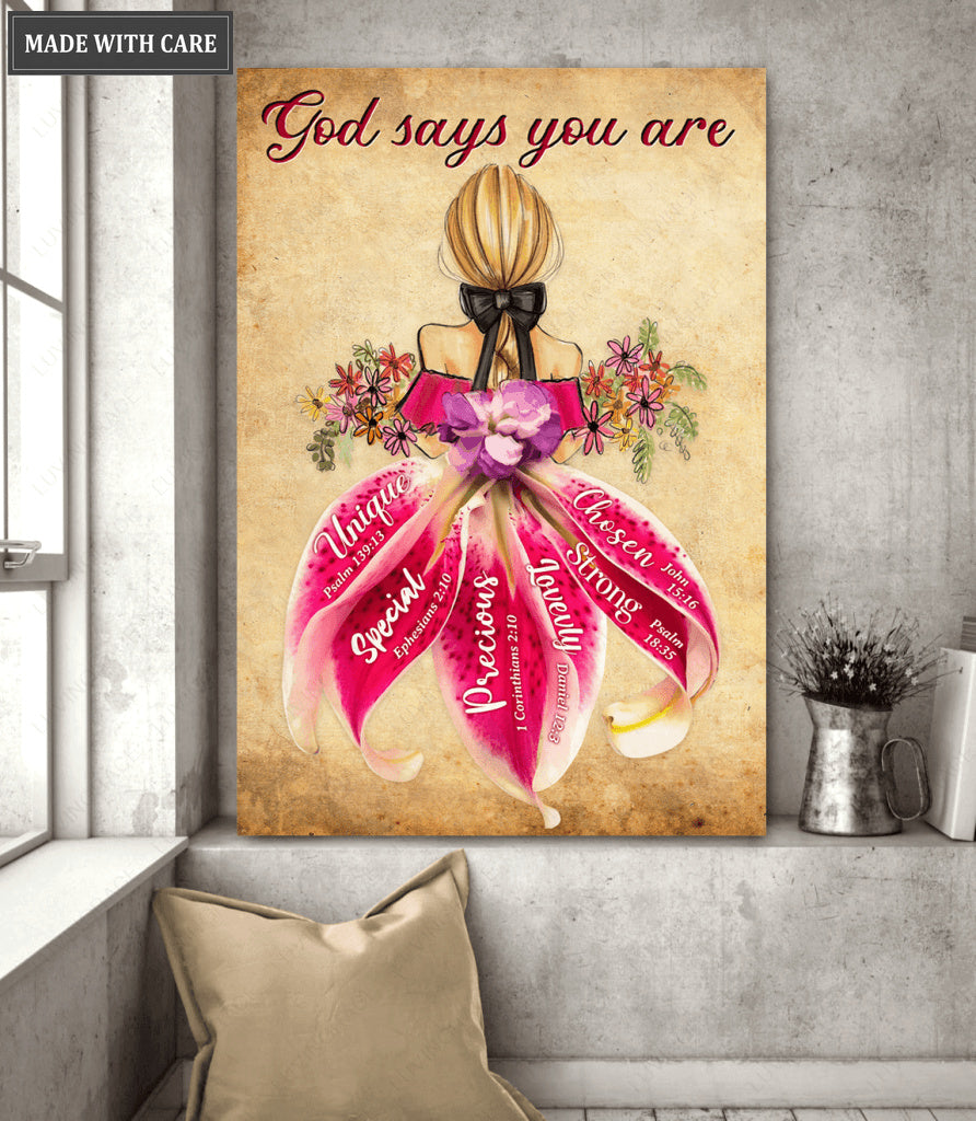 God Says You Are Flower Petal Dress Wall Art
