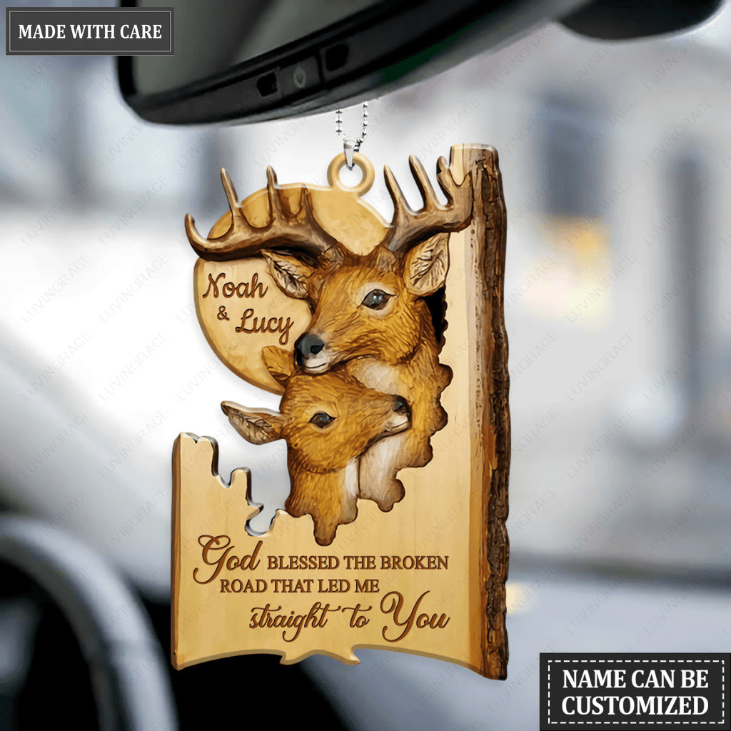 Moon Night Deer Couple Personalized Wooden Ornament