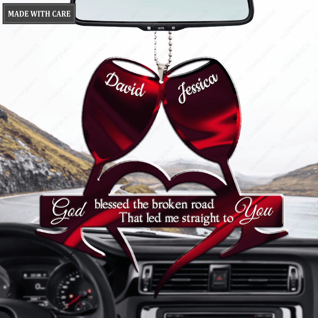 Couple Wine Glasses God Blessed Personalized Ornament