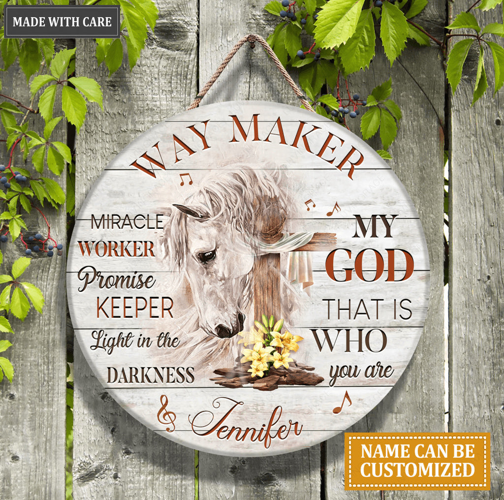 Personalized Horse And Cross Way Maker Wood Circle Sign