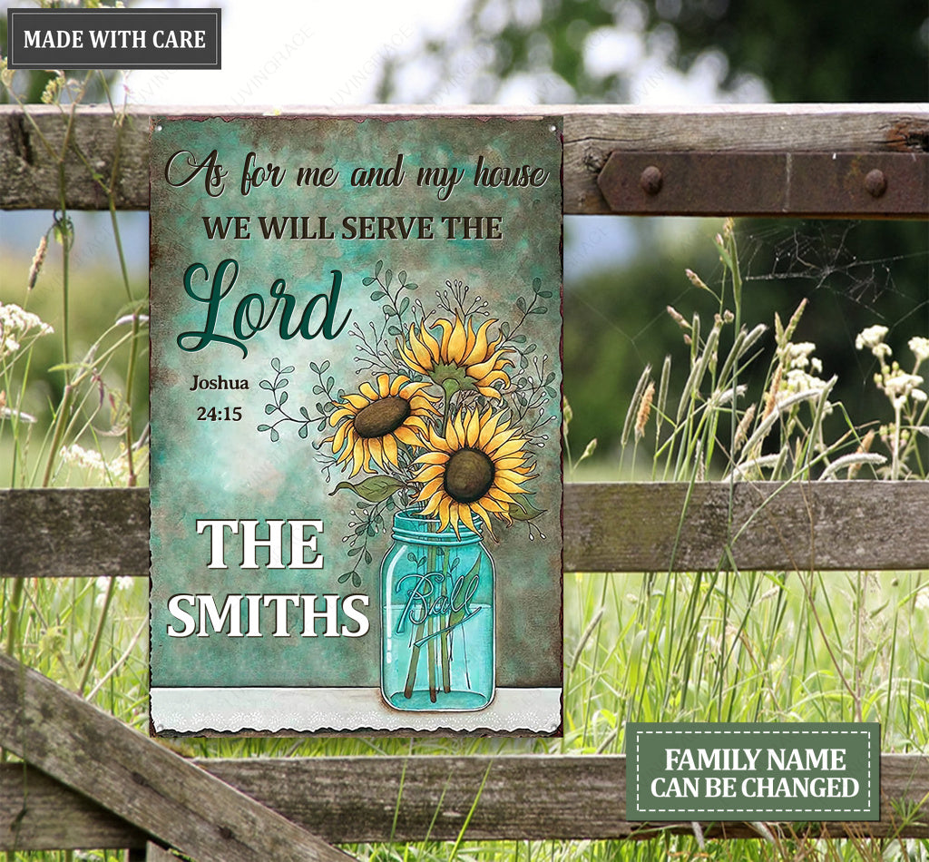 Glass bottle Floral Sunflowers Serve The Lord Personalized Metal Sign