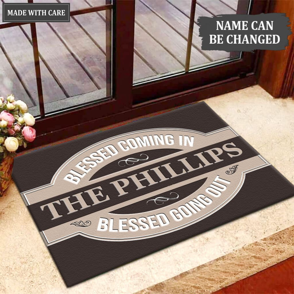 Luvingrace M82 Vintage Monogram Collection Blessed Coming In Personalized Doormat