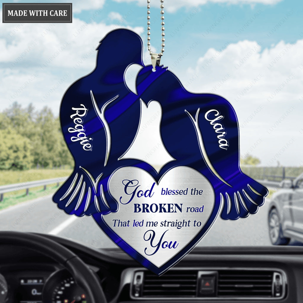 Silhouette Of Birds And Heart God Blessed Personalized Ornament