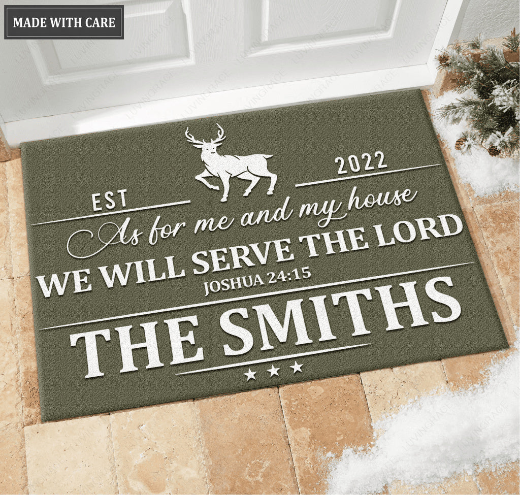 Deer Serve The Lord Personalized Doormat