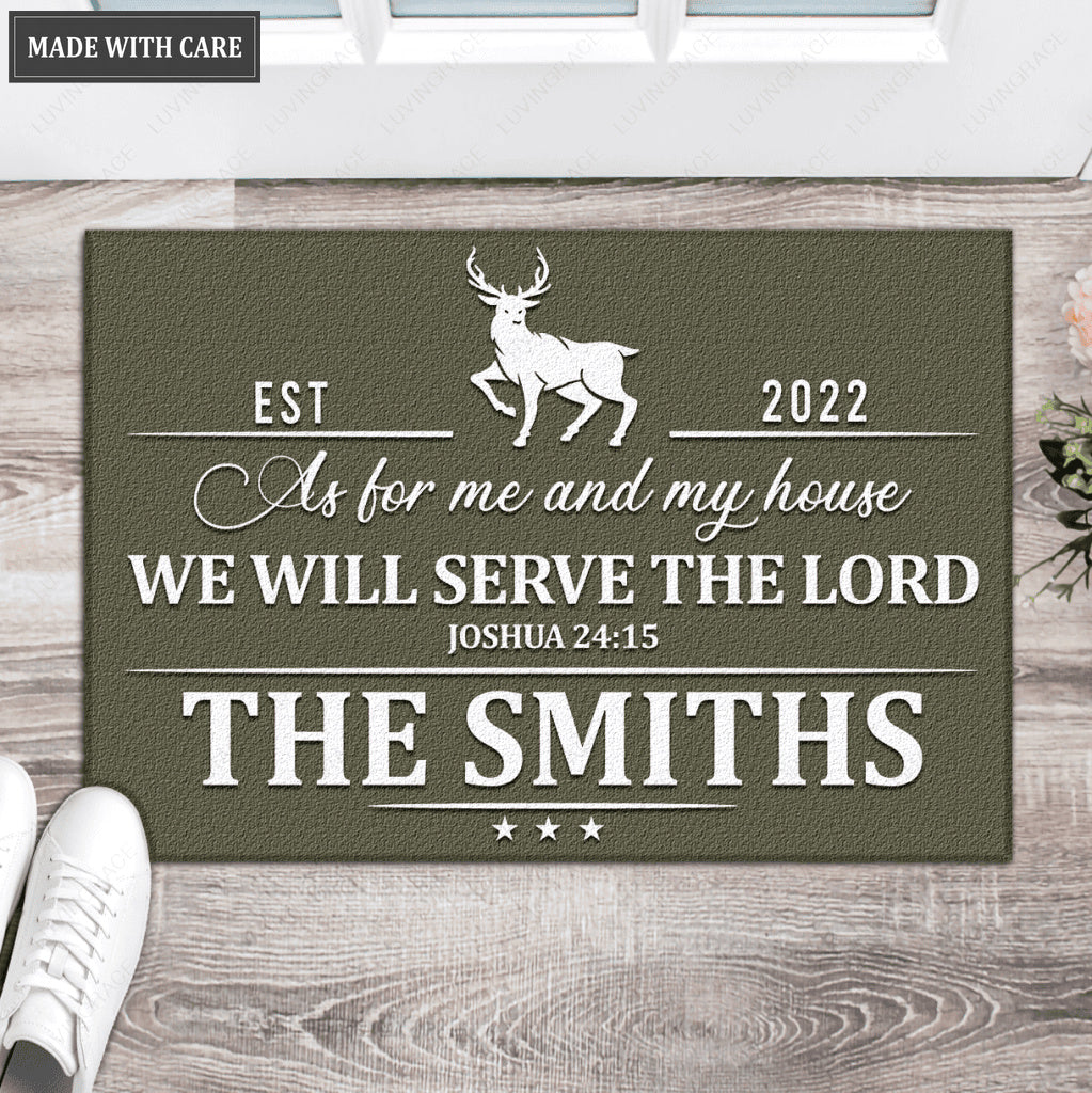 Deer Serve The Lord Personalized Doormat