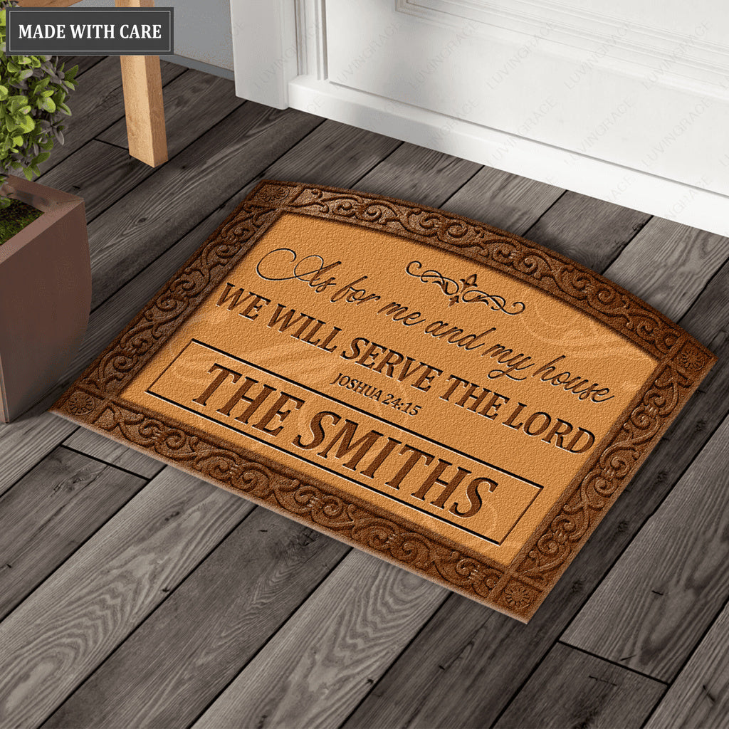 Personalized Entryway Shaped Doormat Serve The Lord