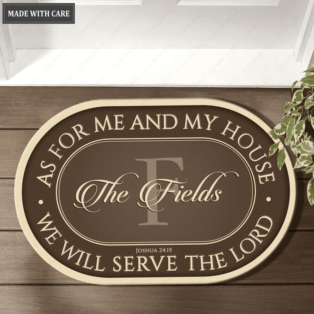 Personalized Serve The Lord Brown Shaped Doormat
