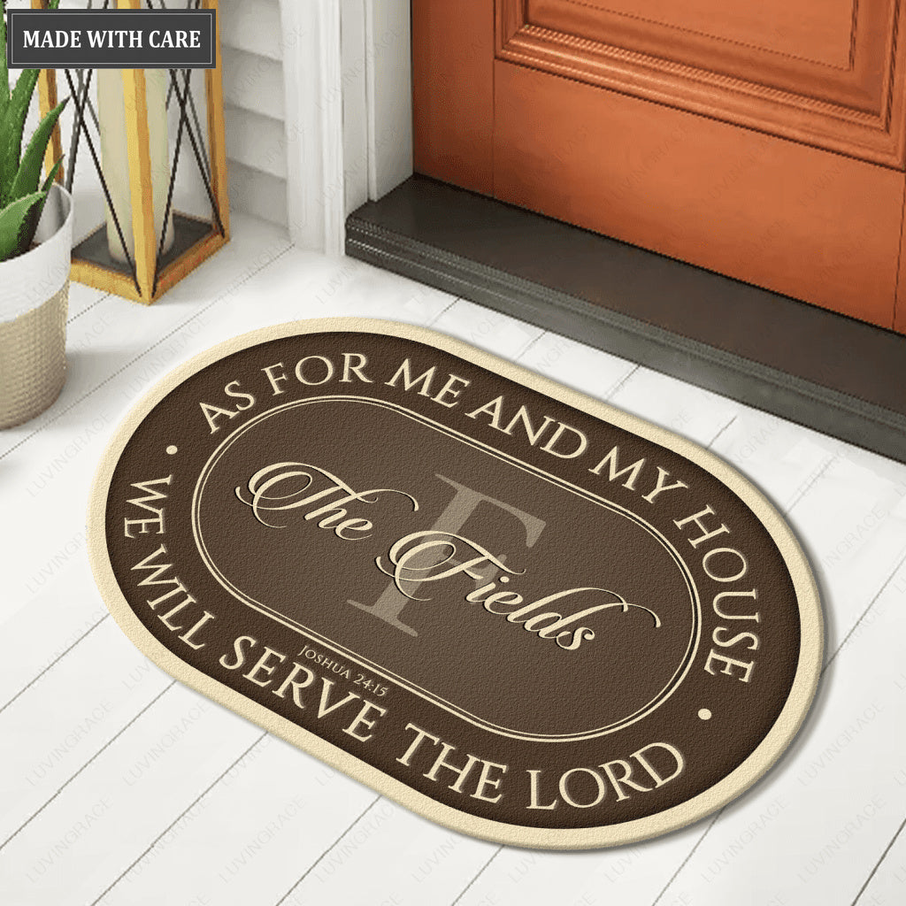 Personalized Serve The Lord Brown Shaped Doormat