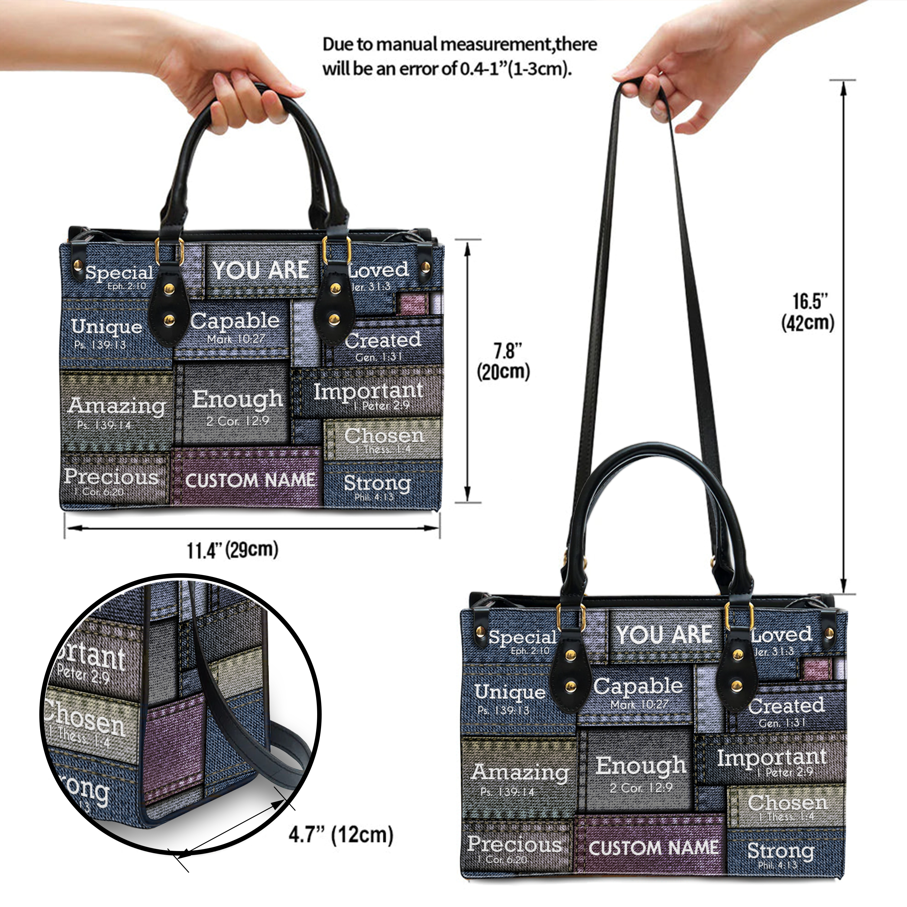 Colored Jean Texture Inspirational You Are Custom Leather Handbag - Personalized Custom Leather Bag