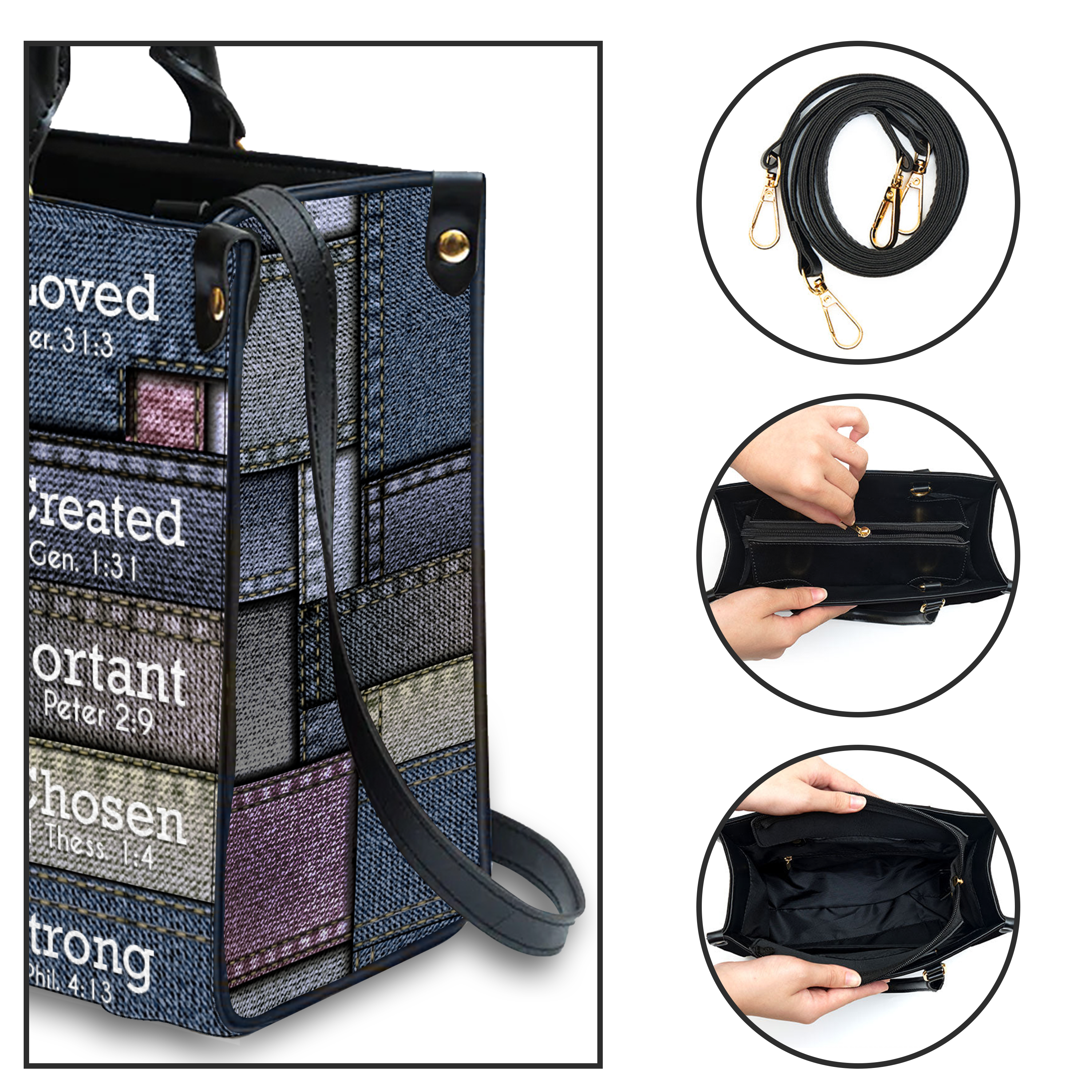 Colored Jean Texture Inspirational You Are Custom Leather Handbag - Personalized Custom Leather Bag