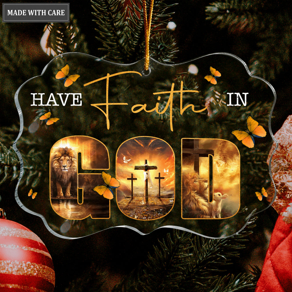 Buttefly Lion Cross Have Faith In God Transparent Ornament