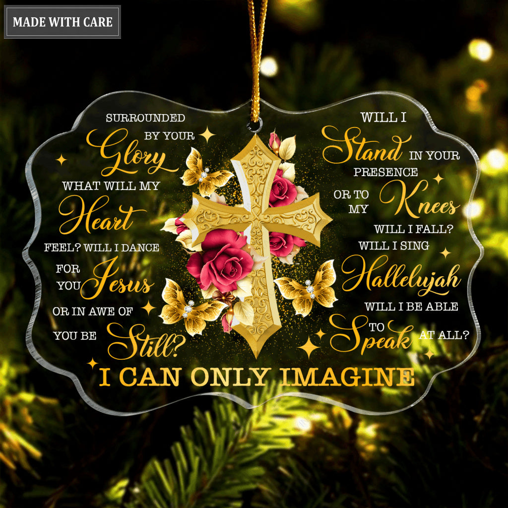 Roses Golden Cross Buttefly Surrounded By Your Glory Transparent Ornament