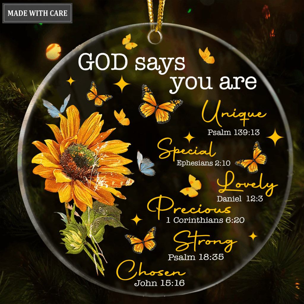 Sunflower And Butterflies God Says You Are Transparent Ornament
