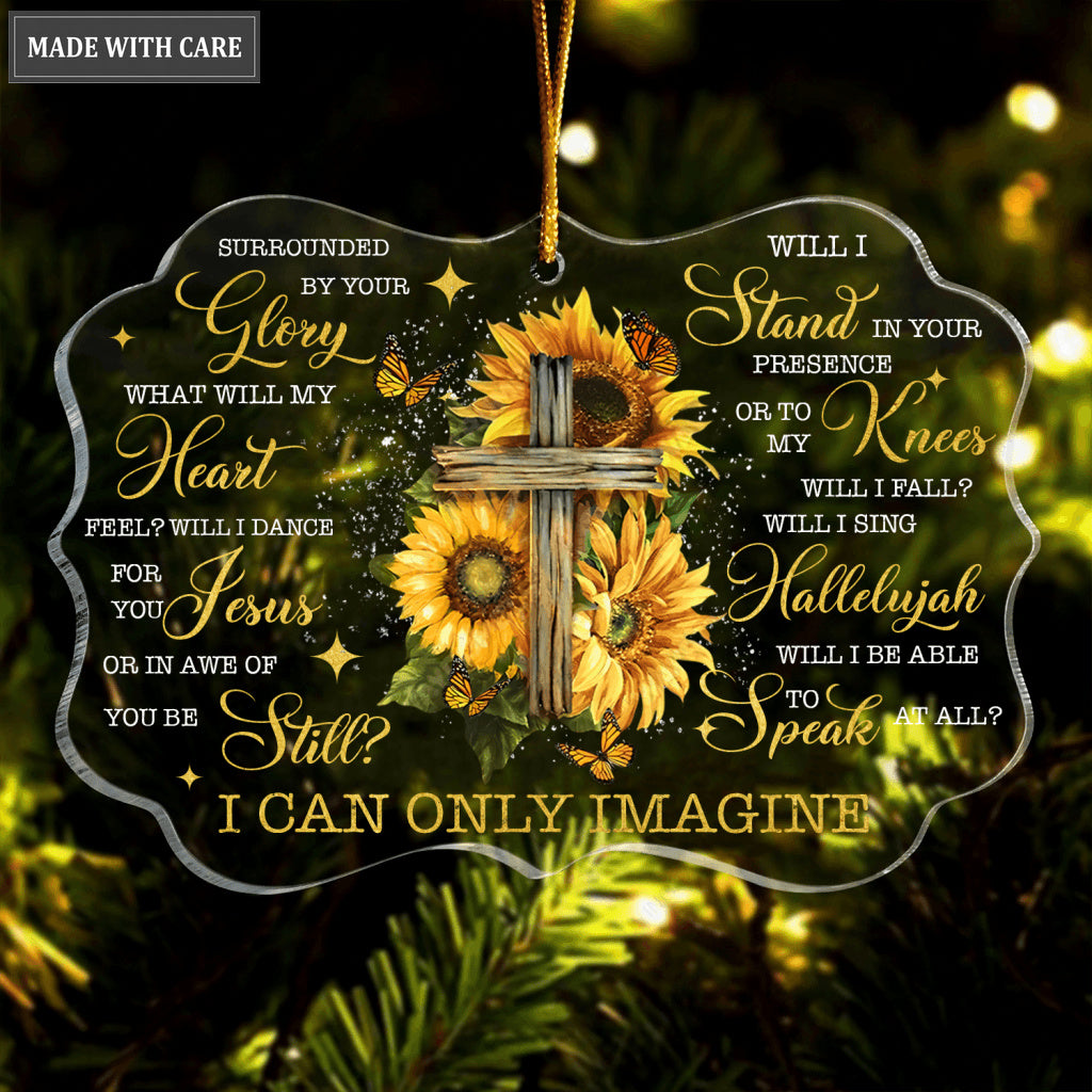 Sunflower Wooden Cross Buttefly Surrounded By Your Glory Transparent Ornament
