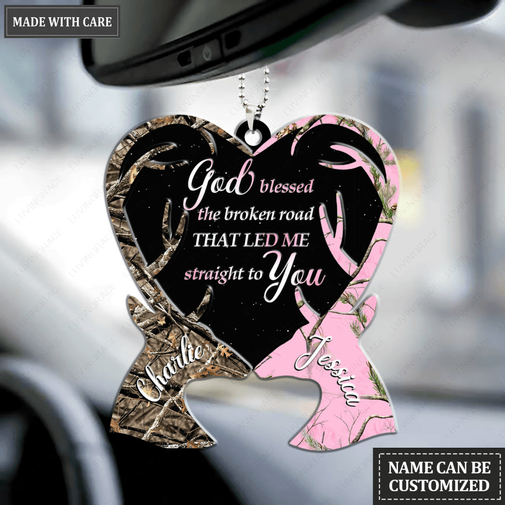 Camo Deers Shaping Heart God Blessed Personalized Ornament