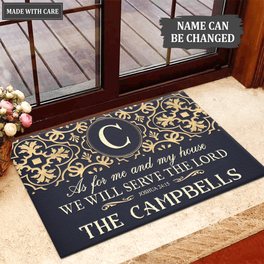 Modern Farmhouse Pattern Serve The Lord Personalized Doormat