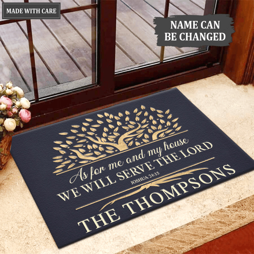Vintage Tree Rustic Serve The Lord Personalized Doormat