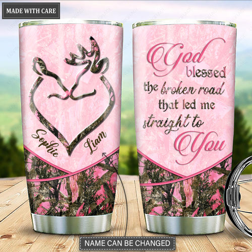 Buck And Doe God Blessed The Broken Road Personalized Tumbler