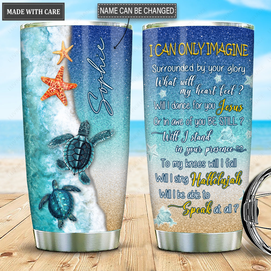 Personalized Glitter Will I Stand In Your Presence Turtle Tumbler