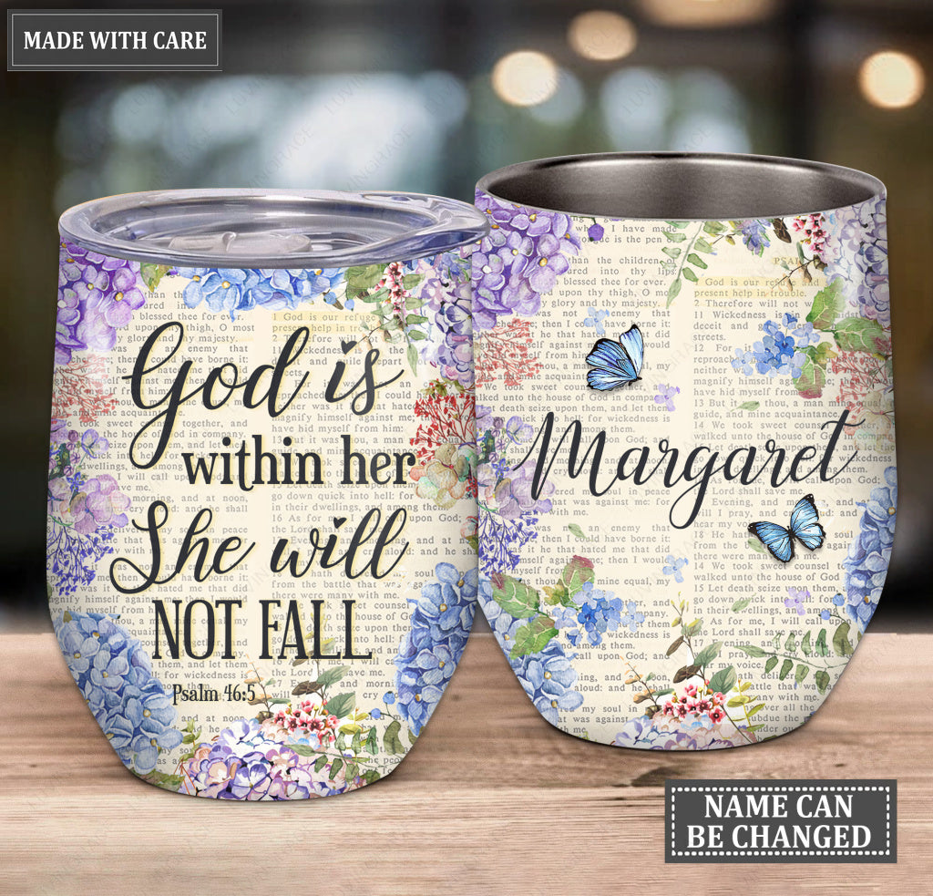 Personalized Bible Verse Page God Is Within Her Wine Tumbler
