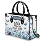 Blue Floral Inspirational She Will Not Fall Custom Leather Handbag - Personalized Custom Leather Bag