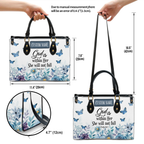 Blue Floral Inspirational She Will Not Fall Custom Leather Handbag - Personalized Custom Leather Bag