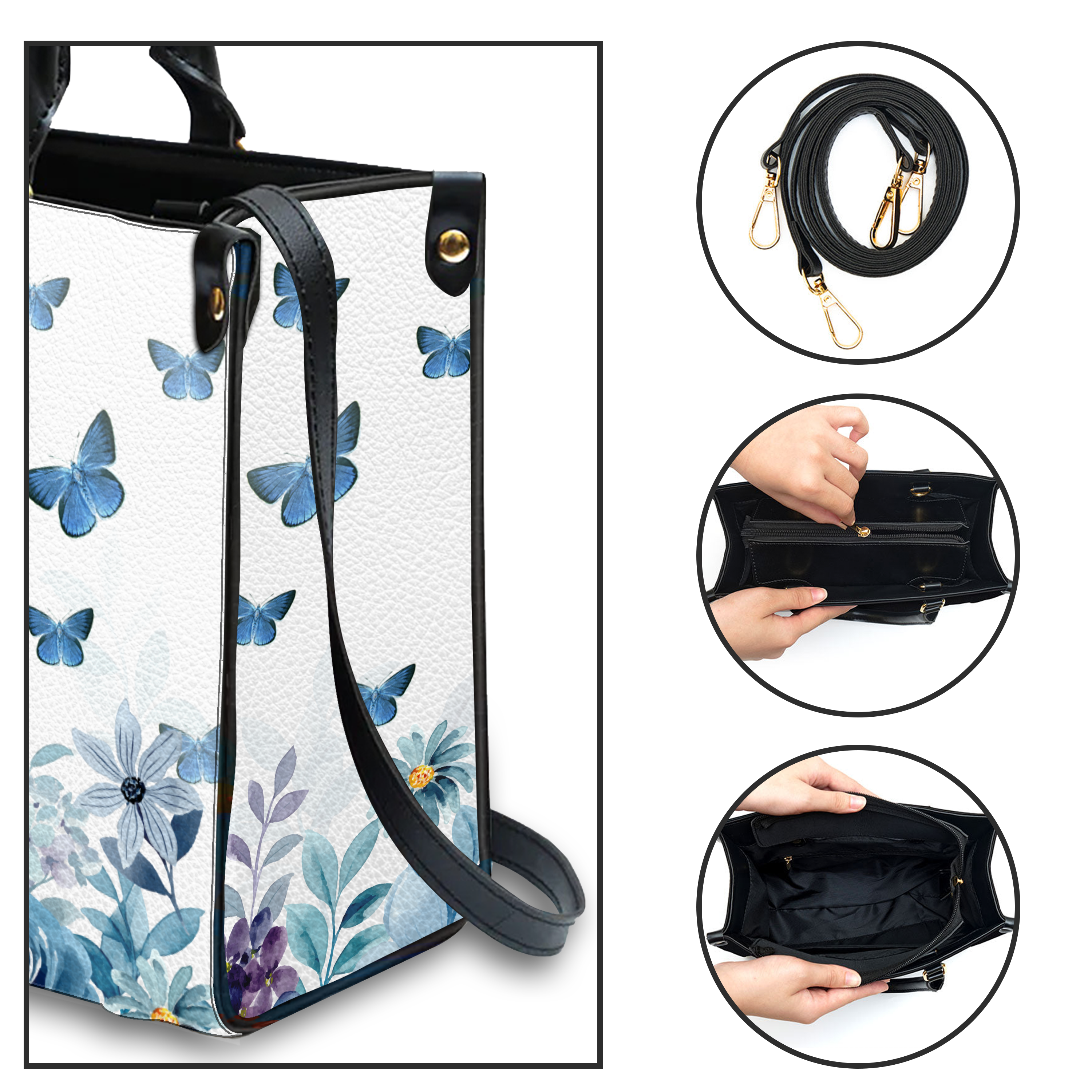 Blue Floral Inspirational She Will Not Fall Custom Leather Handbag - Personalized Custom Leather Bag