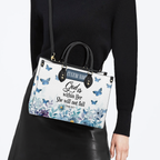 Blue Floral Inspirational She Will Not Fall Custom Leather Handbag - Personalized Custom Leather Bag